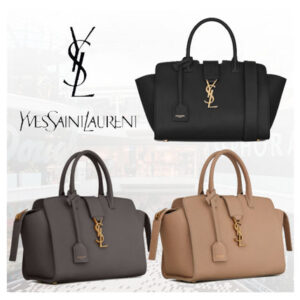 Saint Laurent CABAS Calfskin Blended Fabrics 2WAY Plain Leather Elegant Style