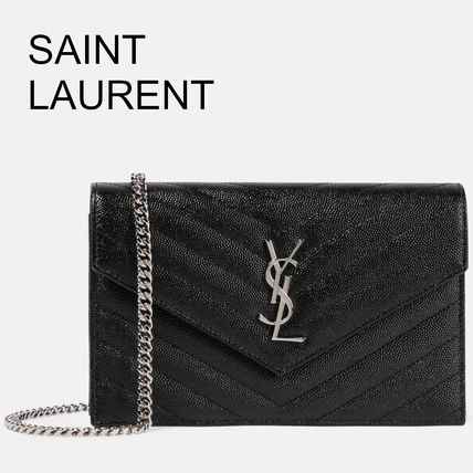 Saint Laurent 2022 SS Monogram Chain Plain Leather Logo Shoulder Bags