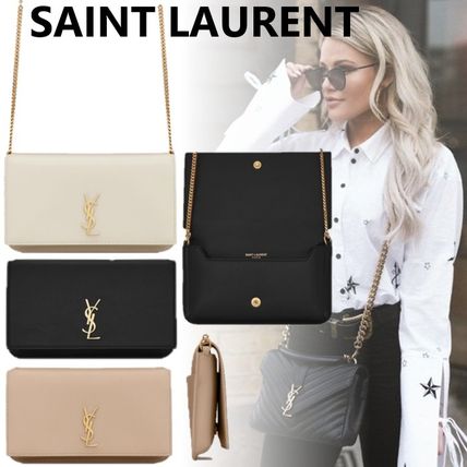 Saint Laurent Calfskin Chain Plain Party Style Elegant Style Crossbody