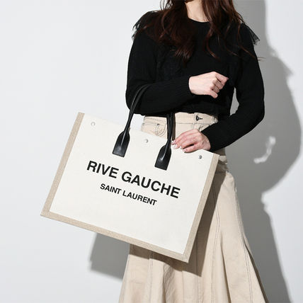 Saint Laurent Casual Style Unisex Blended Fabrics Plain Logo Totes (509415 FAA)