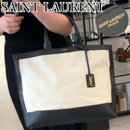 Saint Laurent Canvas Blended Fabrics Leather Elegant Style Logo Outlet