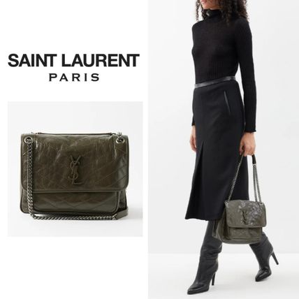 Saint Laurent Niki Casual Style Calfskin Street Style 2WAY Chain Plain Leather