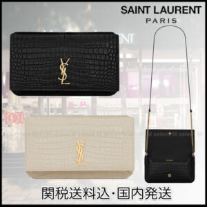 Saint Laurent Calfskin Chain Logo Shoulder Bags