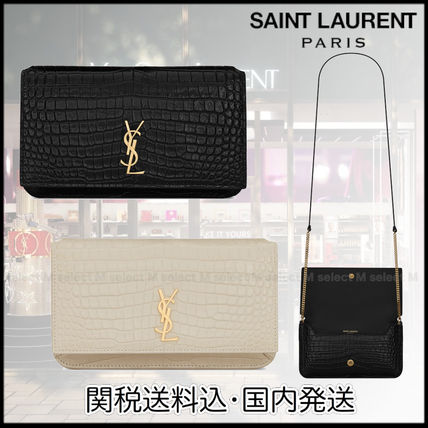 Saint Laurent Calfskin Chain Logo Shoulder Bags