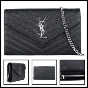 Saint Laurent Monogram Casual Style Calfskin Street Style Chain Plain