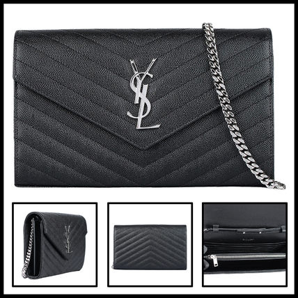 Saint Laurent Monogram Casual Style Calfskin Street Style Chain Plain