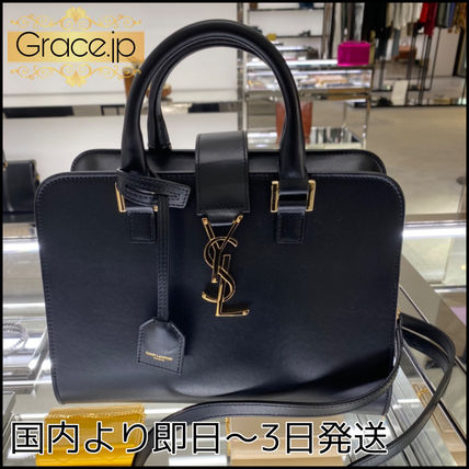 Saint Laurent CABAS 2WAY Plain Leather Office Style Elegant Style Crossbody