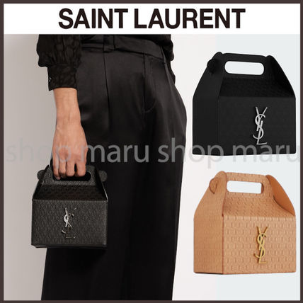 Saint Laurent Monogram Casual Style Unisex Vanity Bags Plain Leather